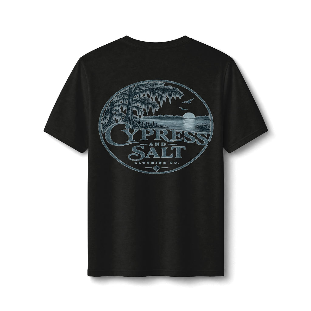 Cypress and Salt Coastal Tree Logo Tee | Beach Vintage Circle Graphic