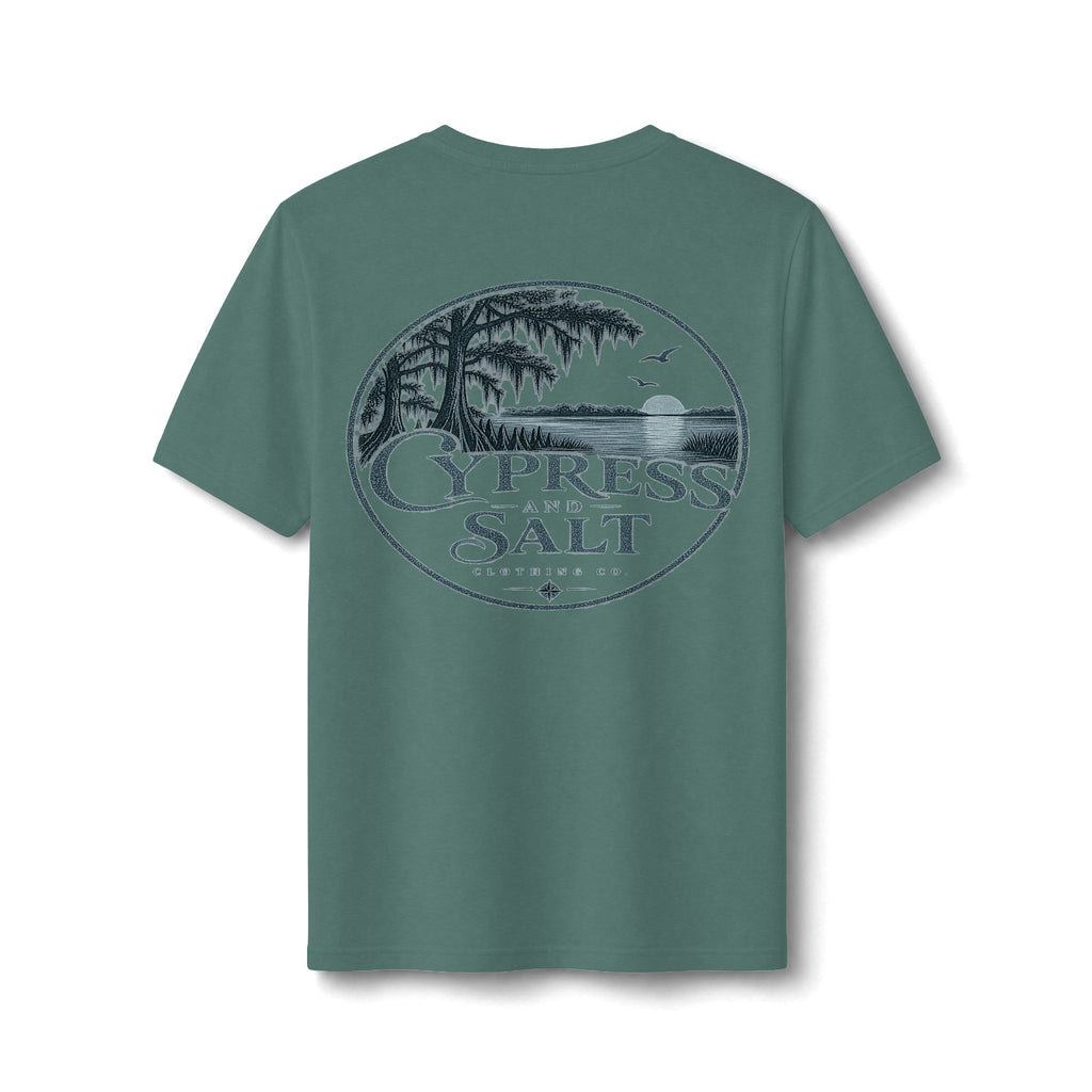 Cypress and Salt Coastal Tree Logo Tee | Beach Vintage Circle Graphic