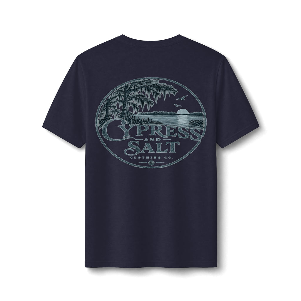 Cypress and Salt Coastal Tree Logo Tee | Beach Vintage Circle Graphic