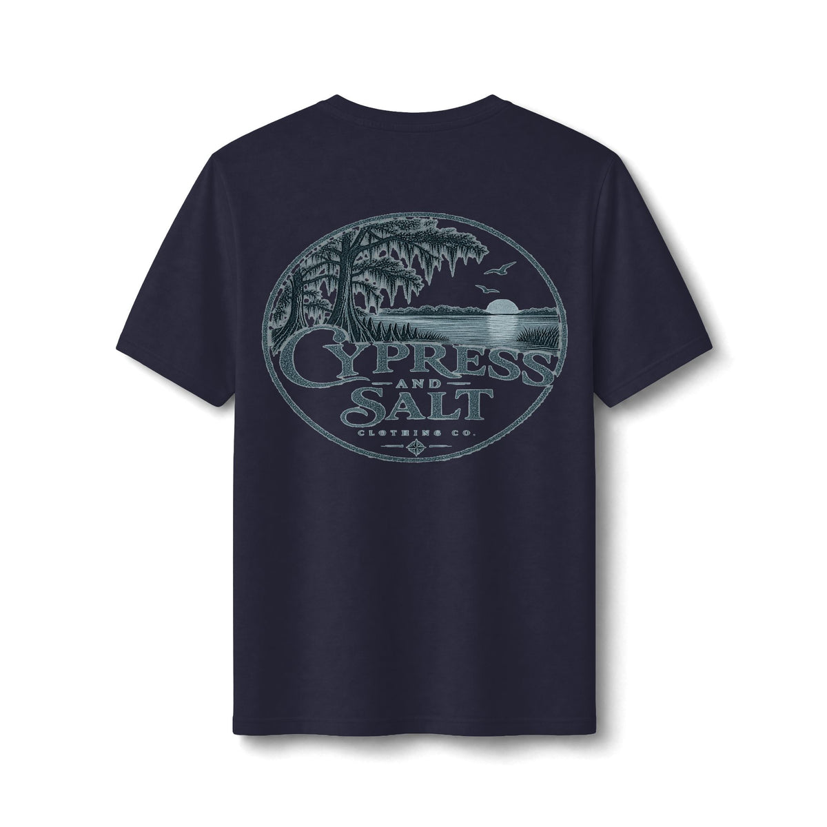 Cypress and Salt Coastal Tree Logo Tee | Beach Vintage Circle Graphic